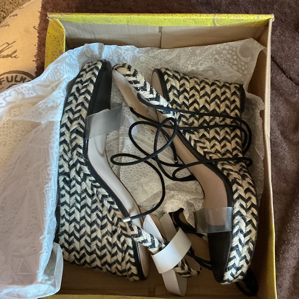 Mix No. 6 Black and Cream Lace-Up Wedges